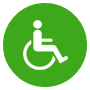 icone-daccessibilite-pour-personnes-handicapees Symbole d'un fauteuil roulant sur fond vert vif pour l'accessibilité et l'inclusivité.