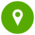 Icône verte de localisateur de lieu pour activités de loisir, symbolisant voyage et exploration.