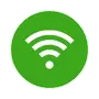 pictogramme-wifi-camping-haute-corse Symbole d'ondes Wi-Fi blanches sur cercle vert indiquant la zone de connexion internet du camping.