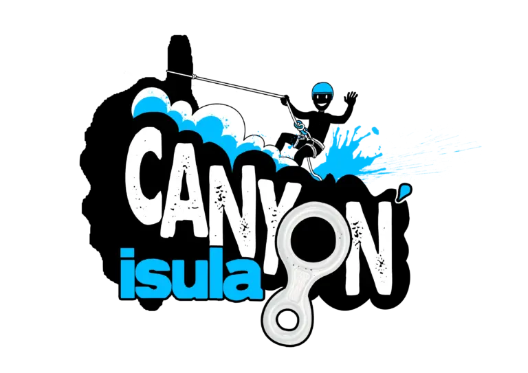 canyonisula2020_a4-768x543-1 Logo officiel de Canyon Isula représentant une silhouette en rappel sur les contours de la Corse avec un descendeur en huit au premier plan.