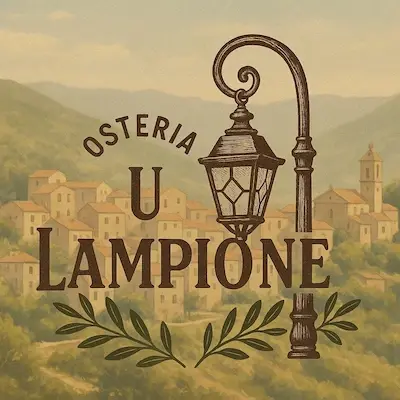 logo-u-lampione-restaurant-corse Logo officiel de l'Osteria U Lampione illustré d'un réverbère ancien sur un fond de village corse pittoresque.